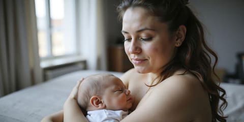 New mother holding her sleeping newborn